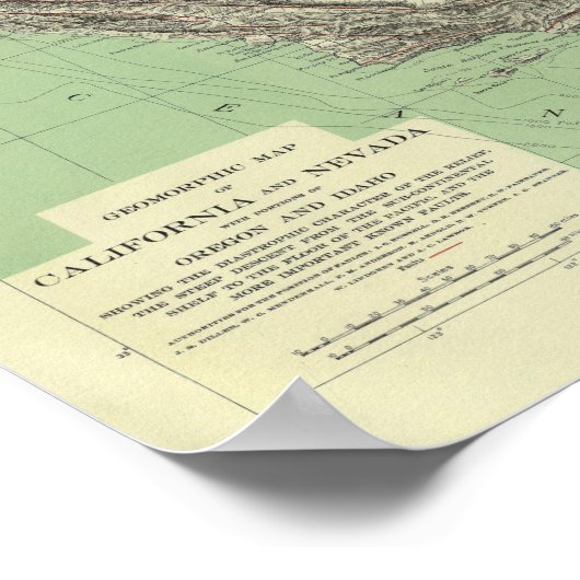 Geomorphic map, Californië, Nevada Poster (Hoek)
