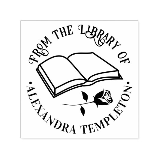 Geopend boek met roos 'Uit de bibliotheek van' naa Zelfinktende Stempel (Design)