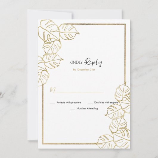 Geophisticeerd wit goud tropisch gebladerte RSVP Kaart (Voorkant)