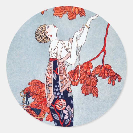 George Barbier "L'Oiseau Volage" 1914 Ronde Sticker (Voorkant)