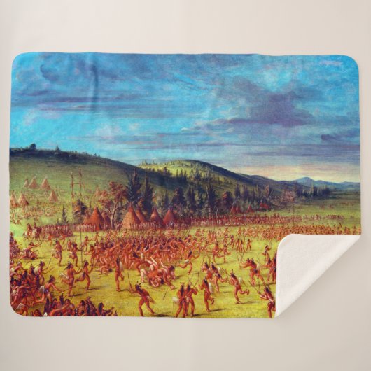 George Catlin Ball-play van de Choctaw Ball Up Sherpa Deken (Voorkant (horizontaal))