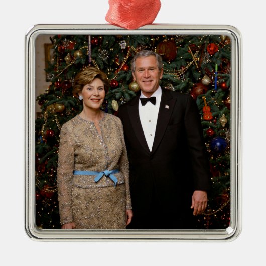 George & Laura Struik Kerstmis White House Metalen Ornament (Voorkant)
