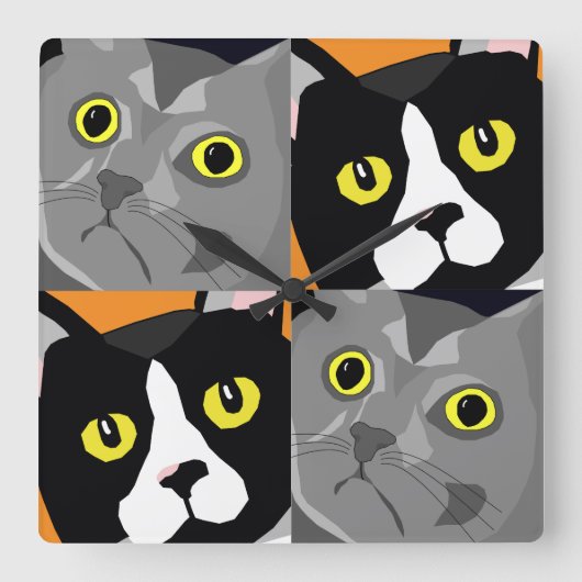 George & Lucas cats abstracte pop Vierkante Klok (Voorkant)