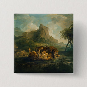George Stubbs Luipaarden in Play, c.1763-8 Vierkante Button 5,1 Cm