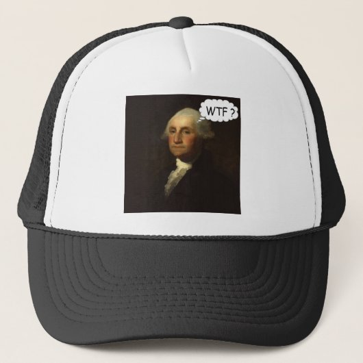 George Washington die ronddraait in zijn Grijze Fu Trucker Pet (Voorkant)