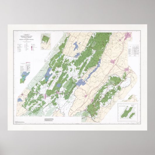 George Washington National Forest Map (1989) Poster (Voorkant)