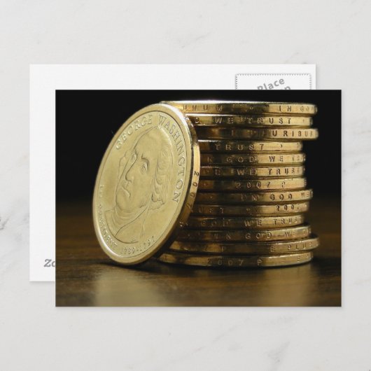 George Washington President $1 Coin Stack Briefkaart (Voorkant / Achterkant)