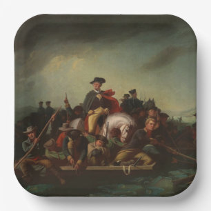 George Washington steekt de Delaware over Papieren Bordje
