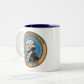 George Washington US President Illustration Badge Tweekleurige Koffiemok (Voorkant links)