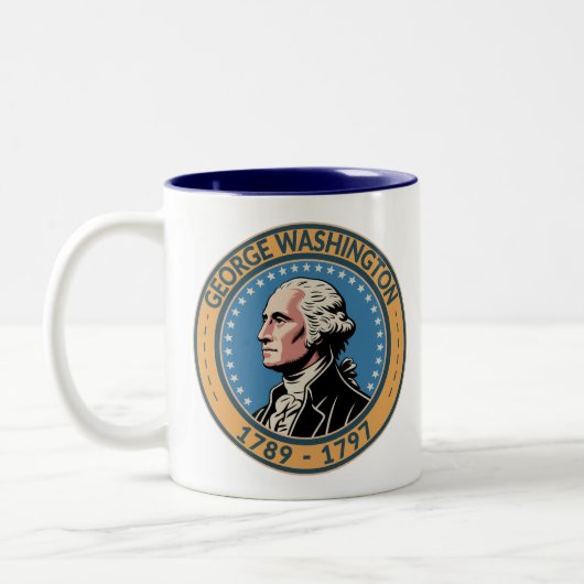 George Washington US President Illustration Badge Tweekleurige Koffiemok (Links)