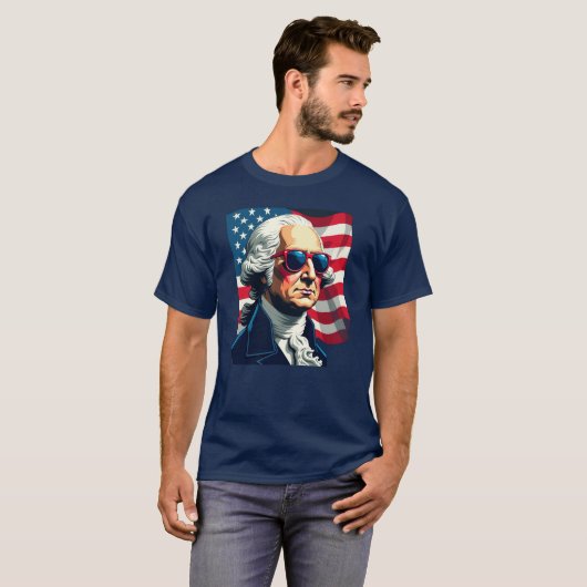 George Washington Zonnebril Amerikaanse vlag T-shi T-shirt (Voorkant volledig)