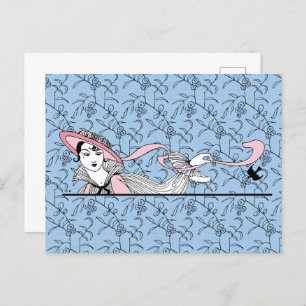 Georges Barbier 1920 Mode Lady en Bird Briefkaart