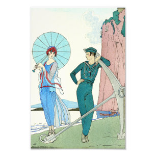 Georges Barbier Lady aan de Beach Print Foto Afdruk