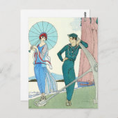 Georges Barbier Lady aan het Briefkaart van Beach (Voorkant / Achterkant)