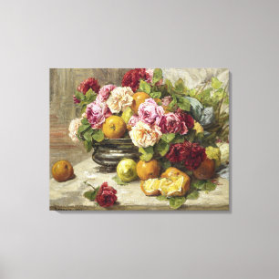 Georges Jeannin still Life of Rozen and Fruit Canvas Afdruk