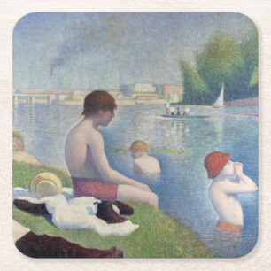 Georges Seurat - Bathers te Asnieres Vierkante Kartonnen Onderzetter