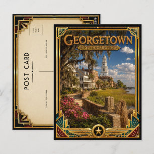 Georgetown South Carolina Vintage Art Deco Goud Briefkaart