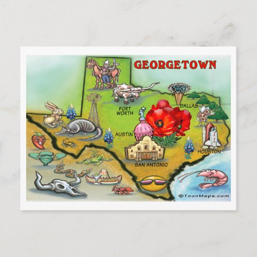 Georgetown Texas Cartoon Map Briefkaart (Voorkant)