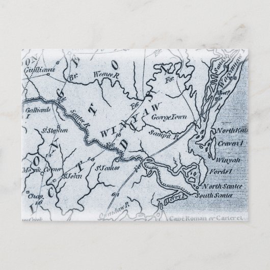 Georgetown Winyah South Carolina Map Post Card Briefkaart (Voorkant)