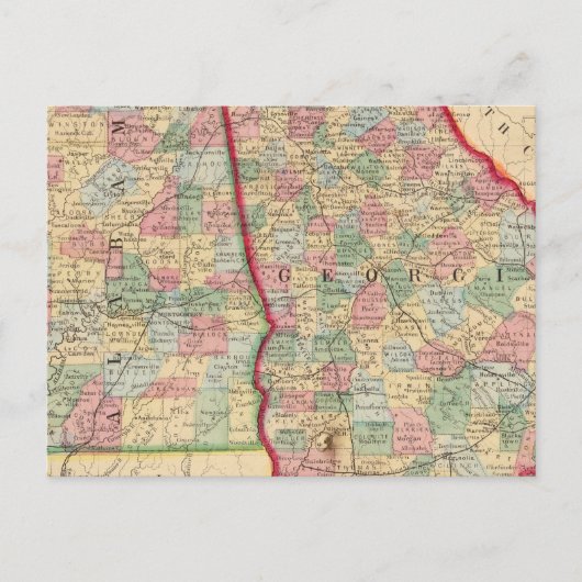 Georgia, Alabama Map door Mitchell Briefkaart (Voorkant)