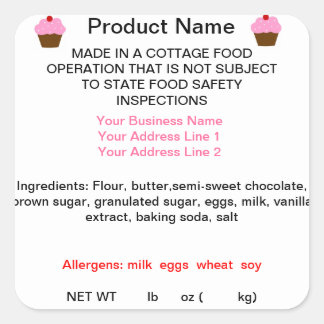 GEORGIA Cottage Food Law Productetiketten Vierkante Sticker