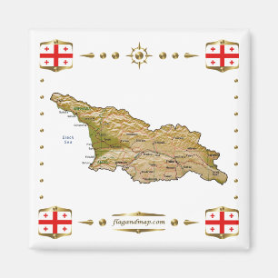 Georgia Map + Flags Magnet Magneet