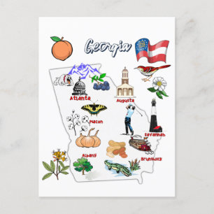 Georgia Map met toeristische bestemmingen Briefkaart