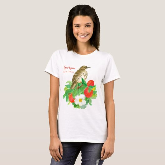 Georgia Peach Brown Thrasher Bird T-shirt (Voorkant volledig)