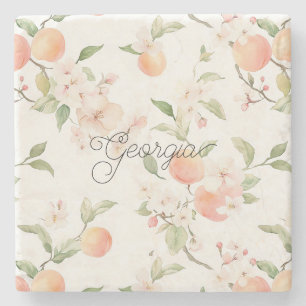 Georgia Peach Hart Fruit Bloem Stenen Onderzetter