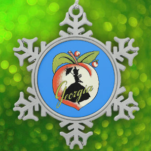 Georgia Peach Silhouette Southern Bell Tin Sneeuwvlok Ornament