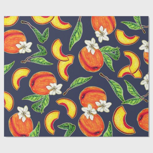 Georgia perziken & bladeren cadeaupapier (Vlak)