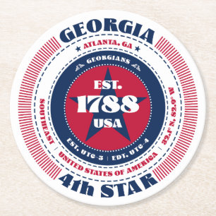 Georgia Rood Wit Blauw Typografie Ronde Kartonnen Onderzetter