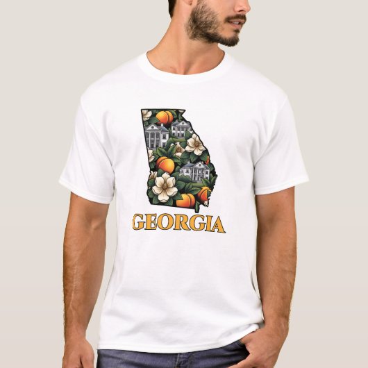 Georgia State Outline met Peaches tattoo stijl T-shirt (Voorkant)