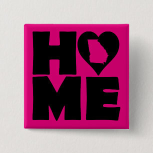 Georgia Thuis Hart Staat Knop Badge Speld Vierkante Button 5,1 Cm