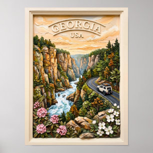 Georgia US Roadtrip Vintage 3D Textuur Landschap Poster