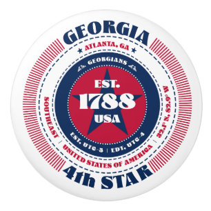 Georgia US State Rood Wit Blauw Typografie Keramische Knop