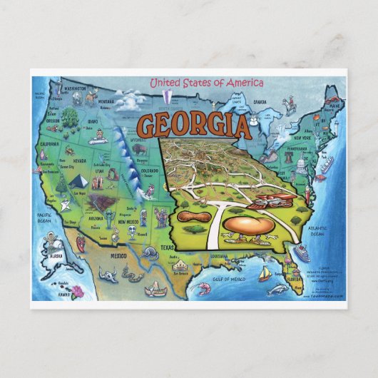 Georgia USA Map Briefkaart (Voorkant)