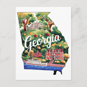 Georgia USA Staat Vorm Oude Waterverf Briefkaart