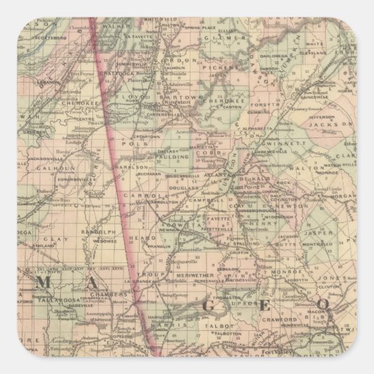 Georgië en Alabama Vierkante Sticker (Voorkant)
