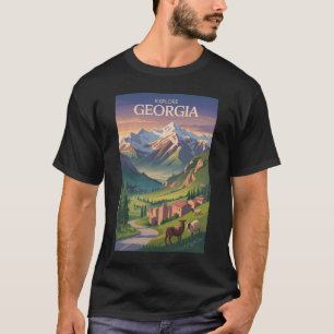 Georgië Kaukasus Bergen Reizen Art Vintage T-shirt