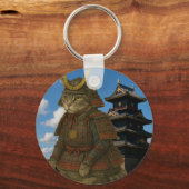 Gepantserde Cat Warrior Illustratie Sleutelhanger (Voorkant)