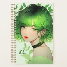 Geparafeerde Groene Gothic Kpop Anime Meisje Aange