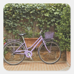 Geparkeerde fiets, Pienza, Italië, Toscane Vierkante Sticker
