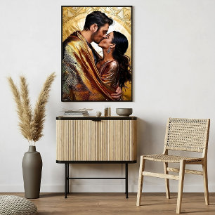 Gepassioneerd paar zoenen in Golden Design ❤️ Perfect Poster