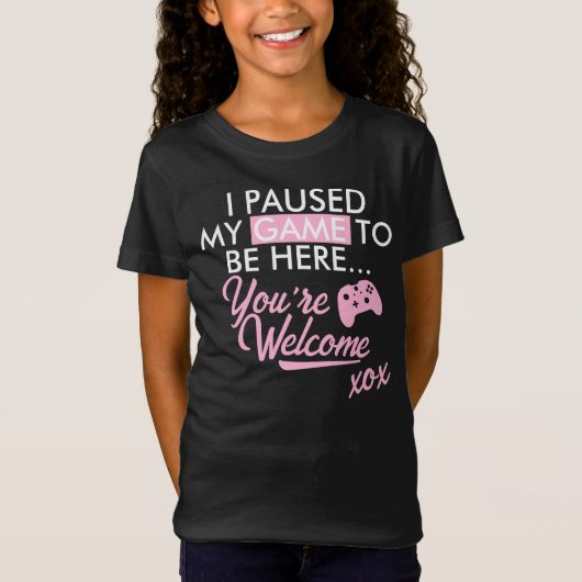 Gepauzeerd Spel Pastel Roze Girly Slogan Gamer Gir T-shirt (Voorkant)
