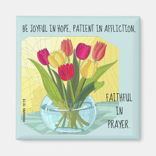 Gepeilde bloemen (tulpen) met vers van Romans 12:1 Magneet