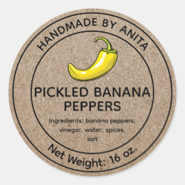 Gepekelde Banaan Peppers Jar Label Kraft Theme