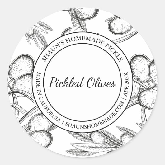 Gepekelde Olive Sketch Modern label (Voorkant)