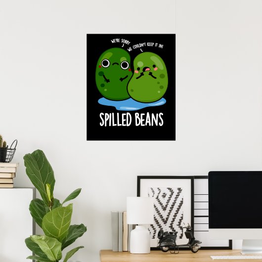 Gepelde bonen Funny Veggie Bean Pun Dark BG Poster (Thuiskantoor)