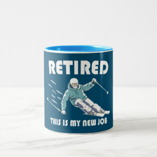 Gepensioneerd Dit is mijn nieuwe baan skiën Tweekleurige Koffiemok